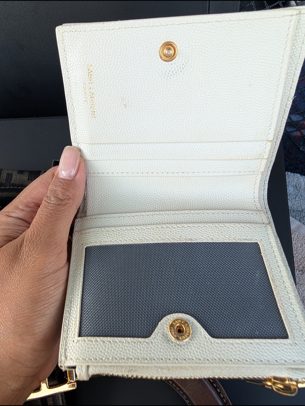 Saint Laurent Cream Quilted Leather Card Holder with Gold YSL - Picture 3 of 6